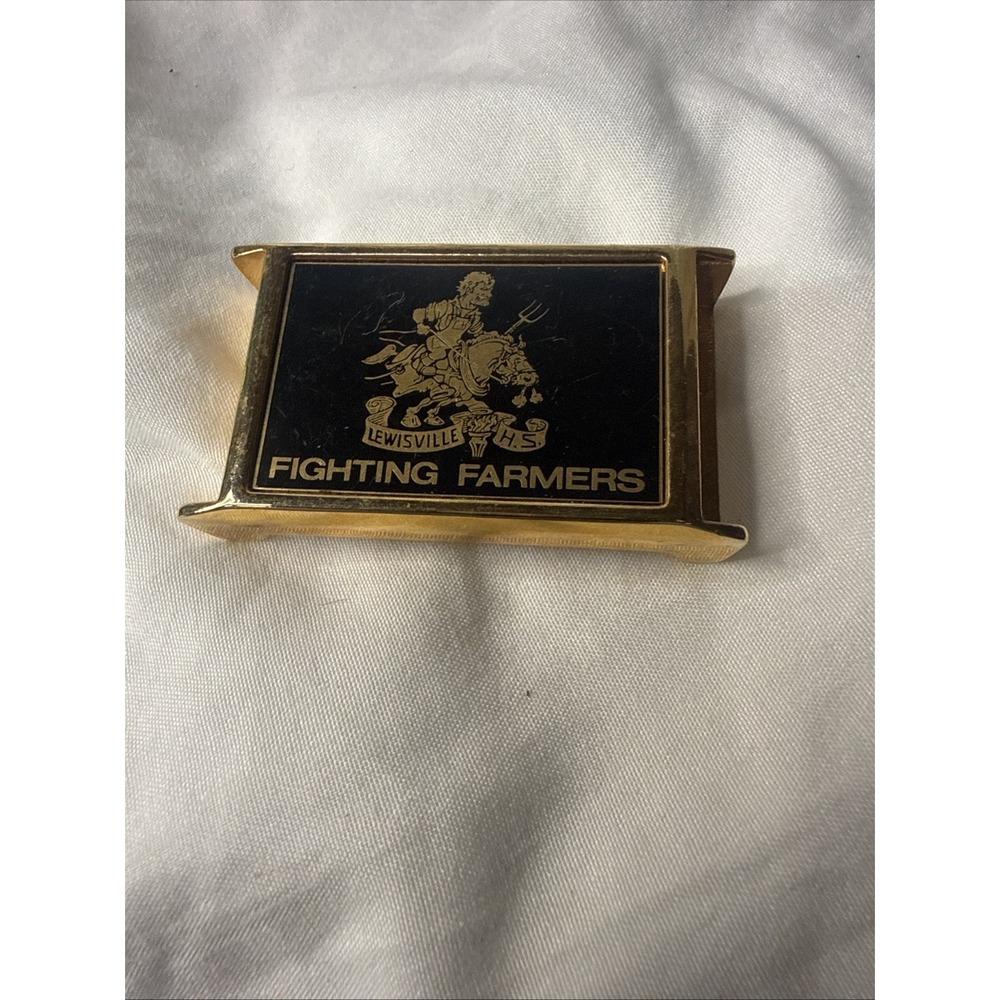 Vintage Aurum Dallas Lewisville High School Fighting Farmers Belt  Buckle Gold